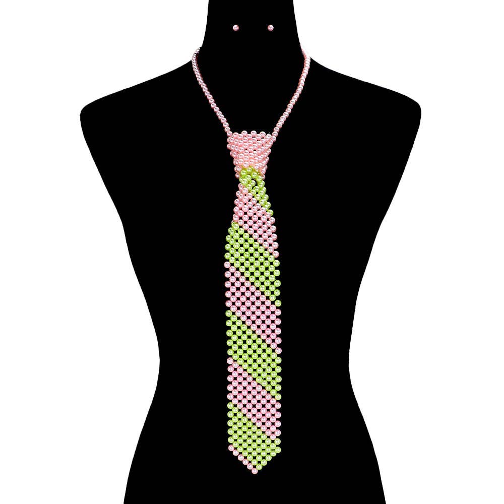 Pearl Neck Tie Necklace: Black