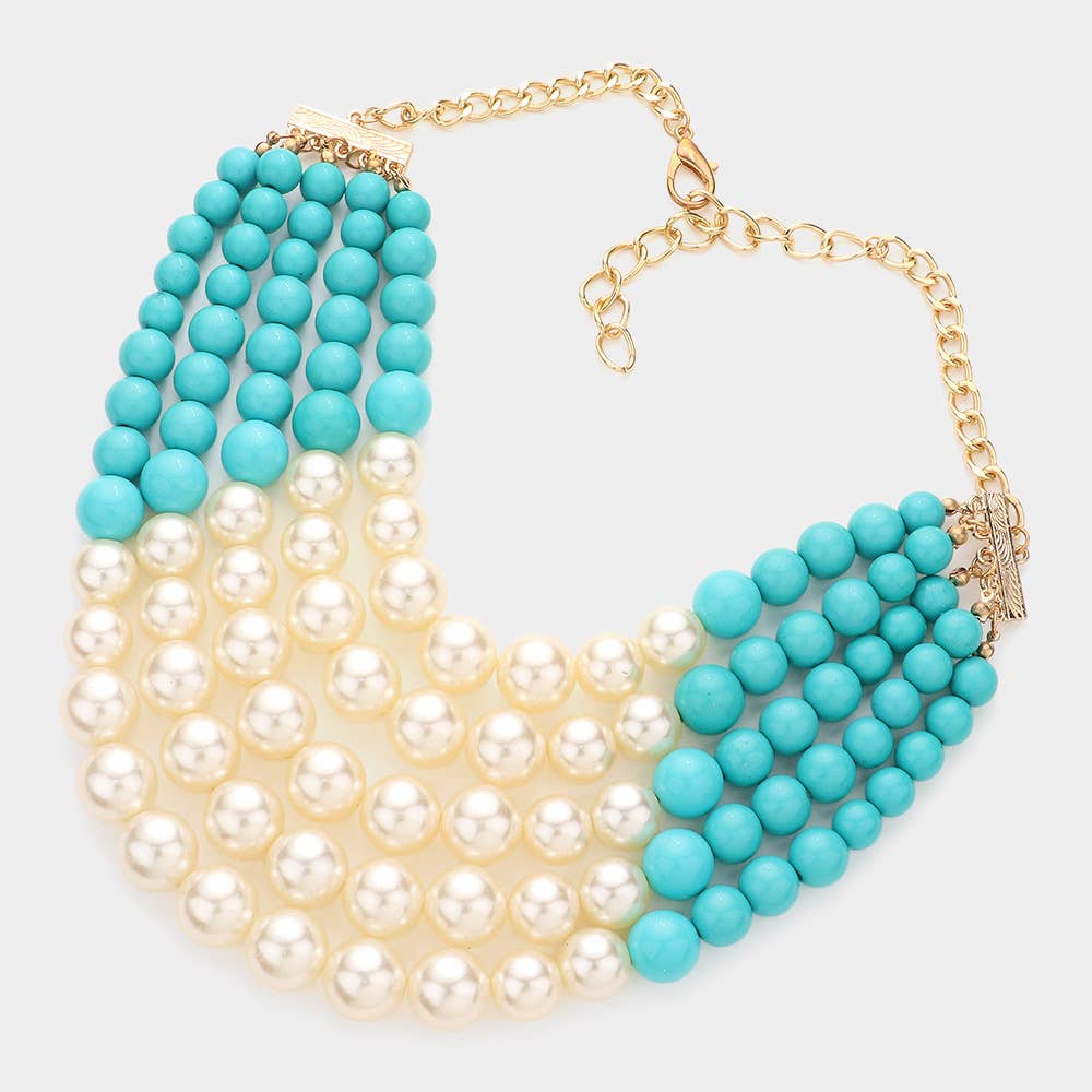 Chunky Multi Strand Pearl Bib Necklace: CREAM BLACK