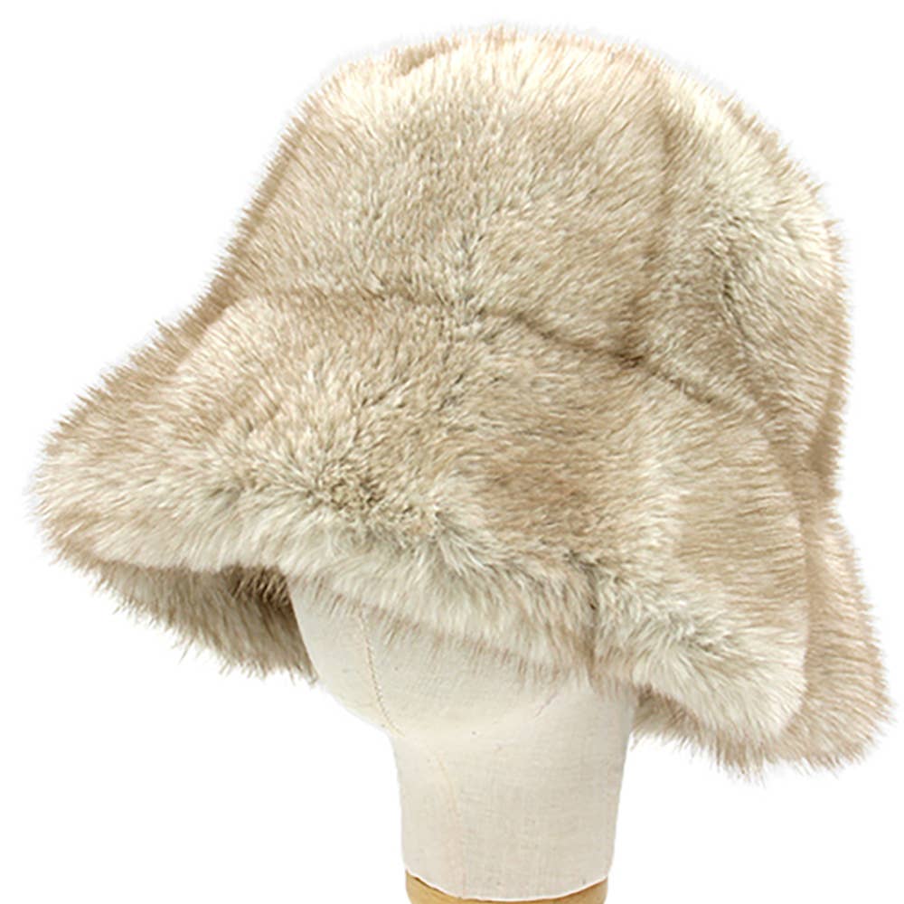 Soft Plush Faux Fur Winter Bucket Hat: Burgundy