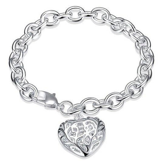 Silver Heart Charm Bracelet 8''