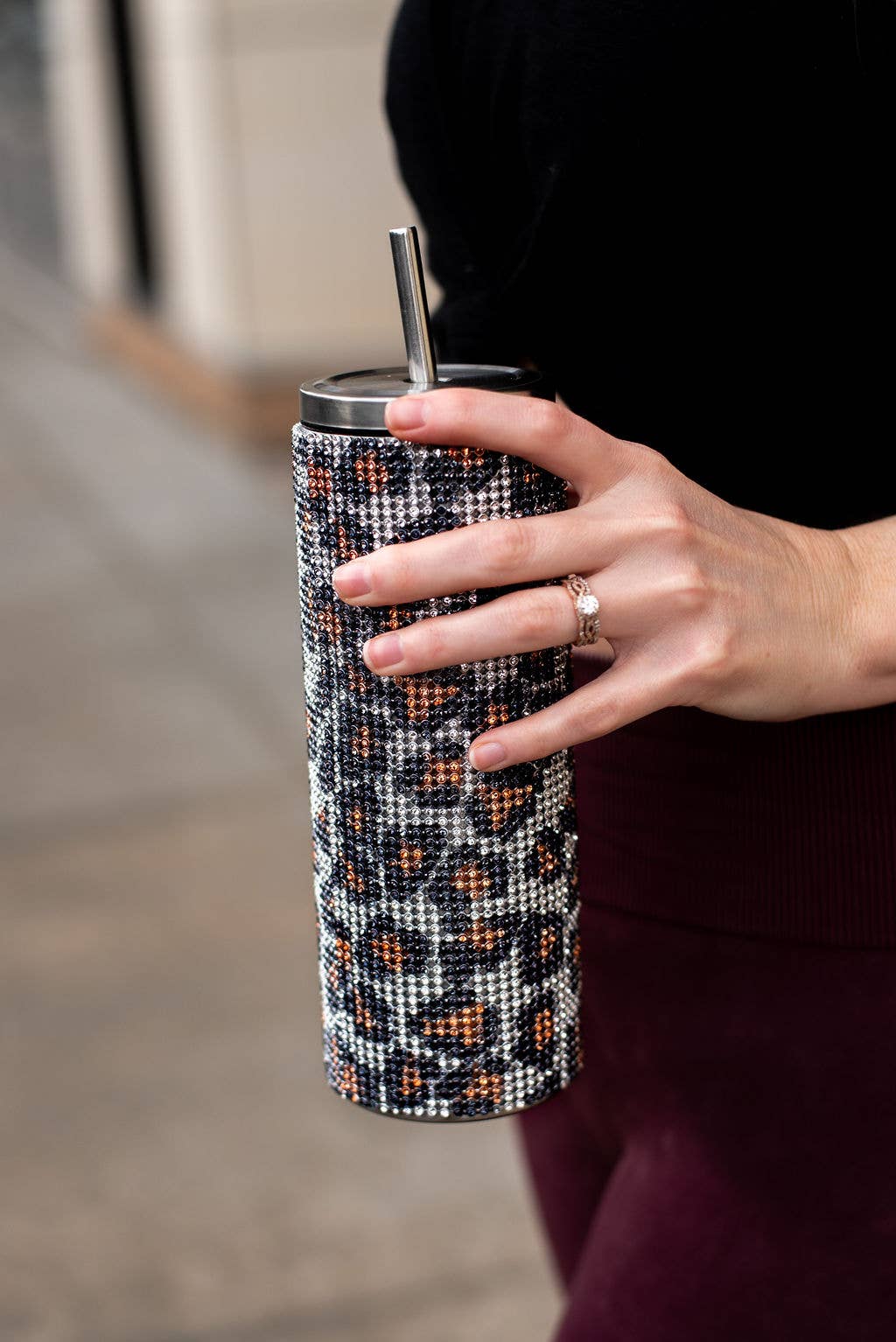 Brown Leopard Luxury Rhinestone Crystal Summer Bling Tumbler