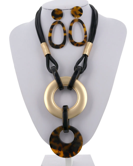 Animal Print Acrylic Leatherette Necklace & Earring Set