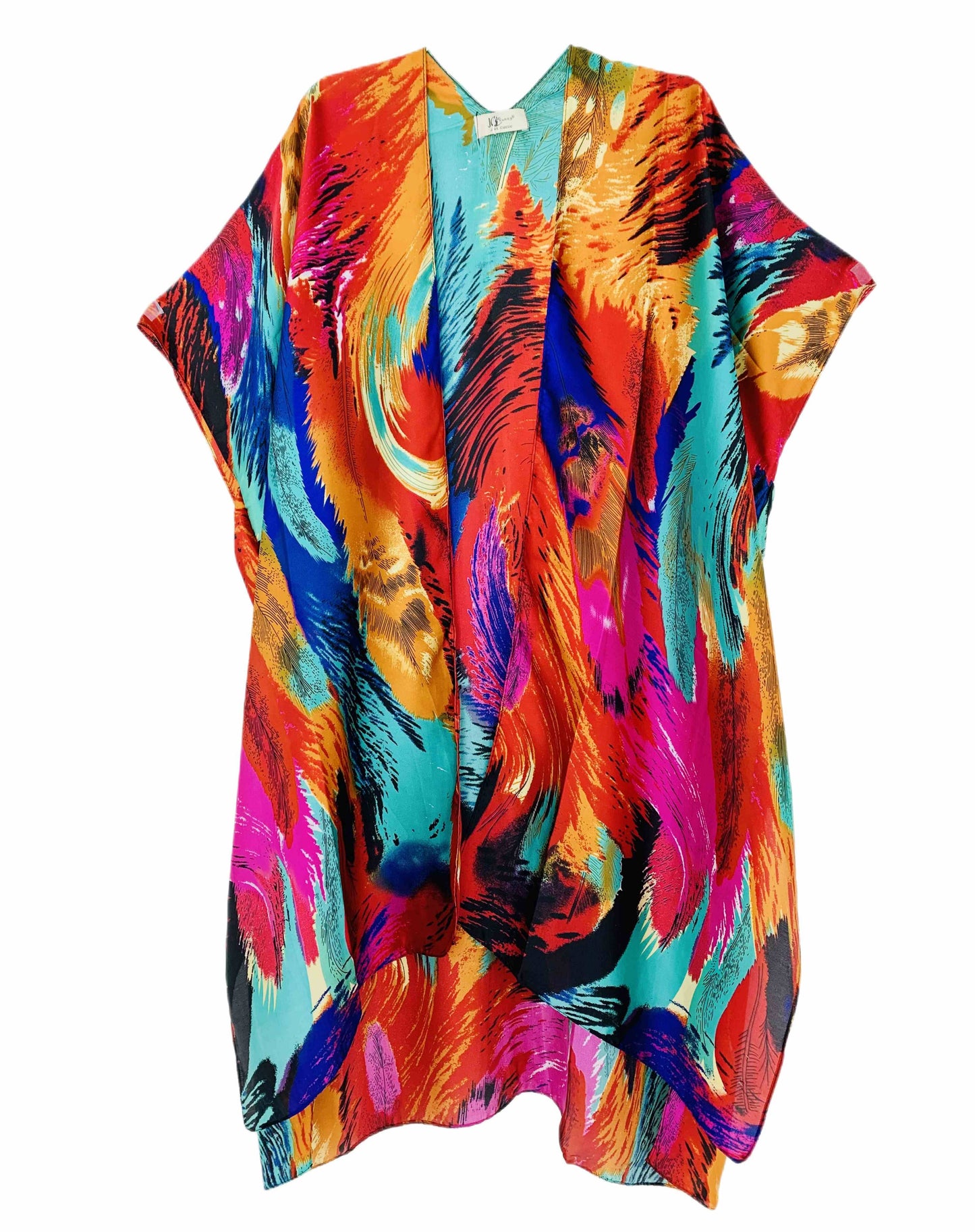 JC083318 Silk Blend Abstract Feather Kimono