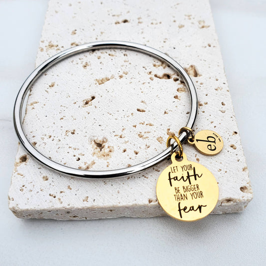 Faith Over Fear Religious Gold Charm Bangle