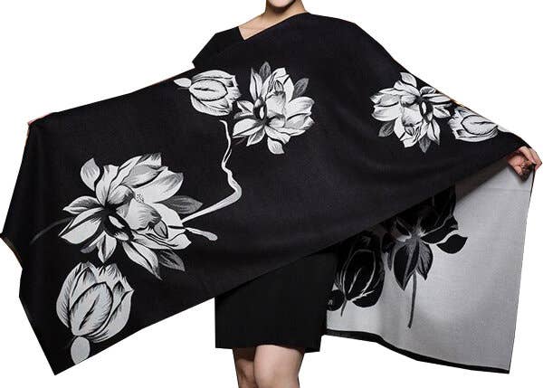 White / Black Lotus Reversible Wrap – Artisan Shawl