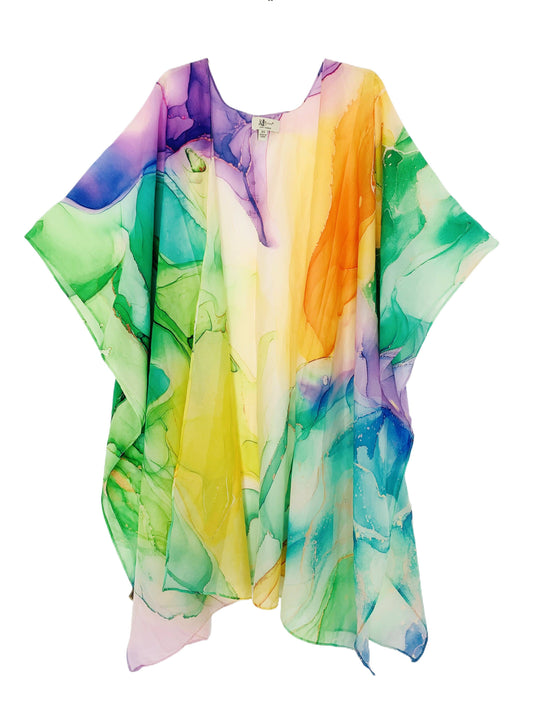 JC082208 Green-Gold Silk Blend Marble Kimono