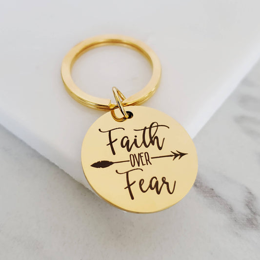 Faith Over Fear Gold Religious Christian Mantra Key Chain